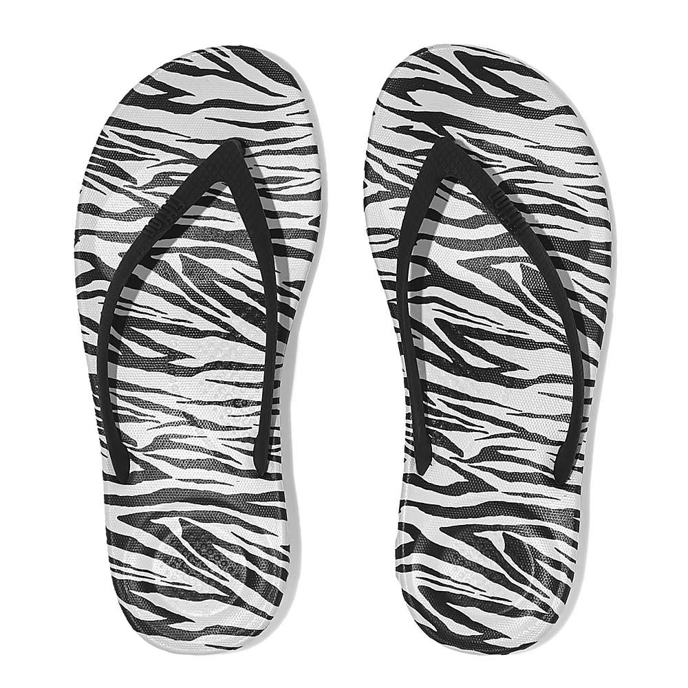 Japonki Fitflop IQUSHION Zebra Print Ergonomic Damskie Czarne Białe | Polska-47983