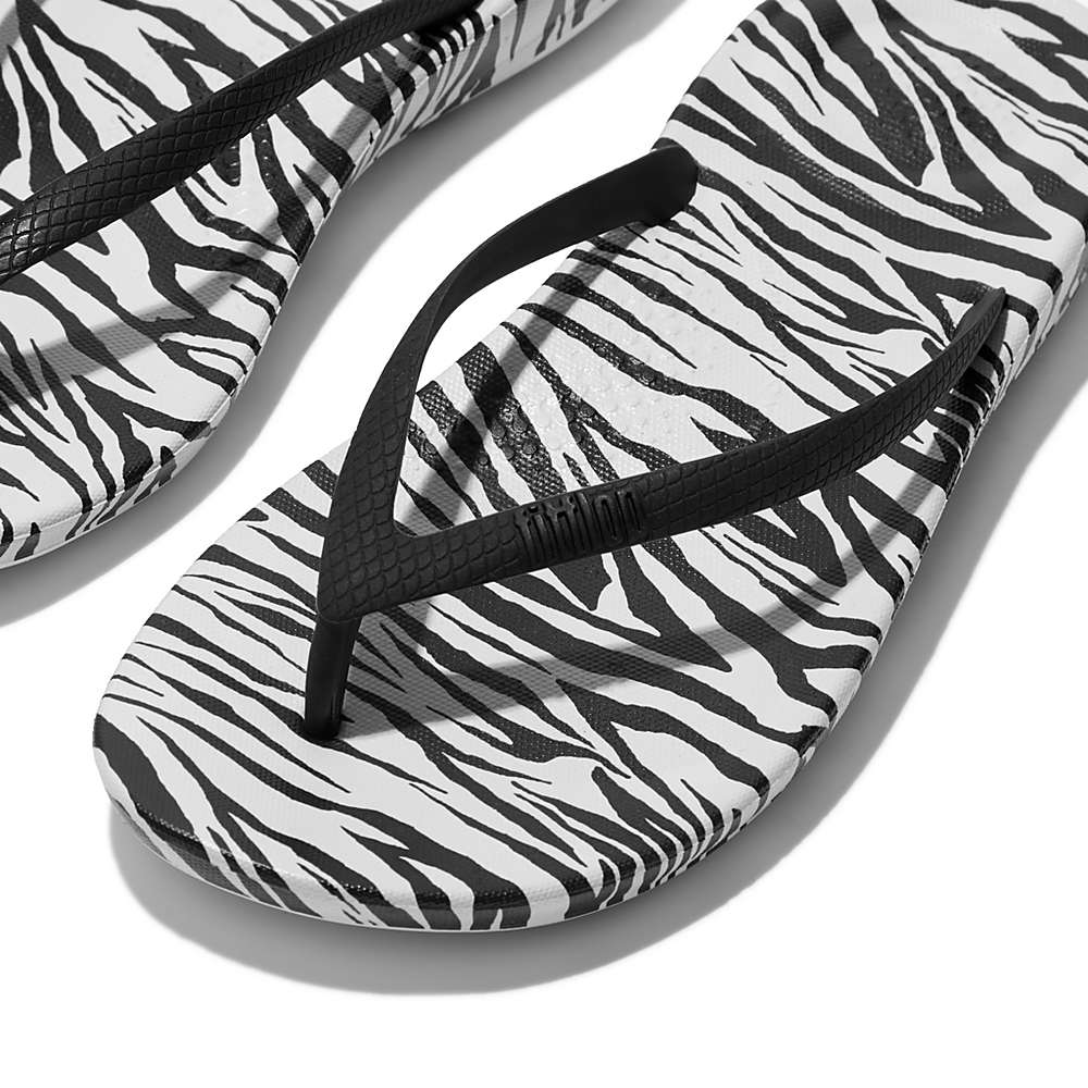 Japonki Fitflop IQUSHION Zebra Print Ergonomic Damskie Czarne Białe | Polska-47983