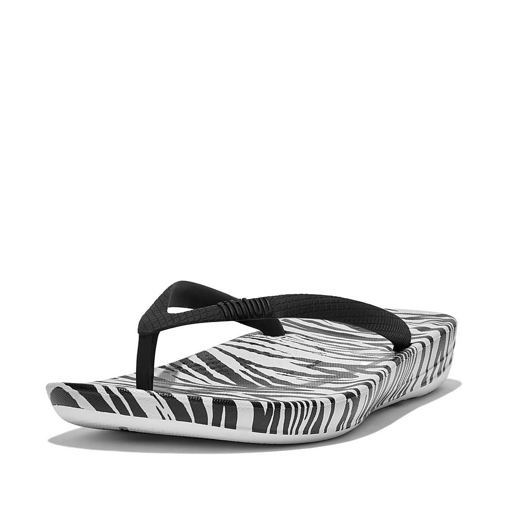 Japonki Fitflop IQUSHION Zebra Print Ergonomic Damskie Czarne Białe | Polska-47983