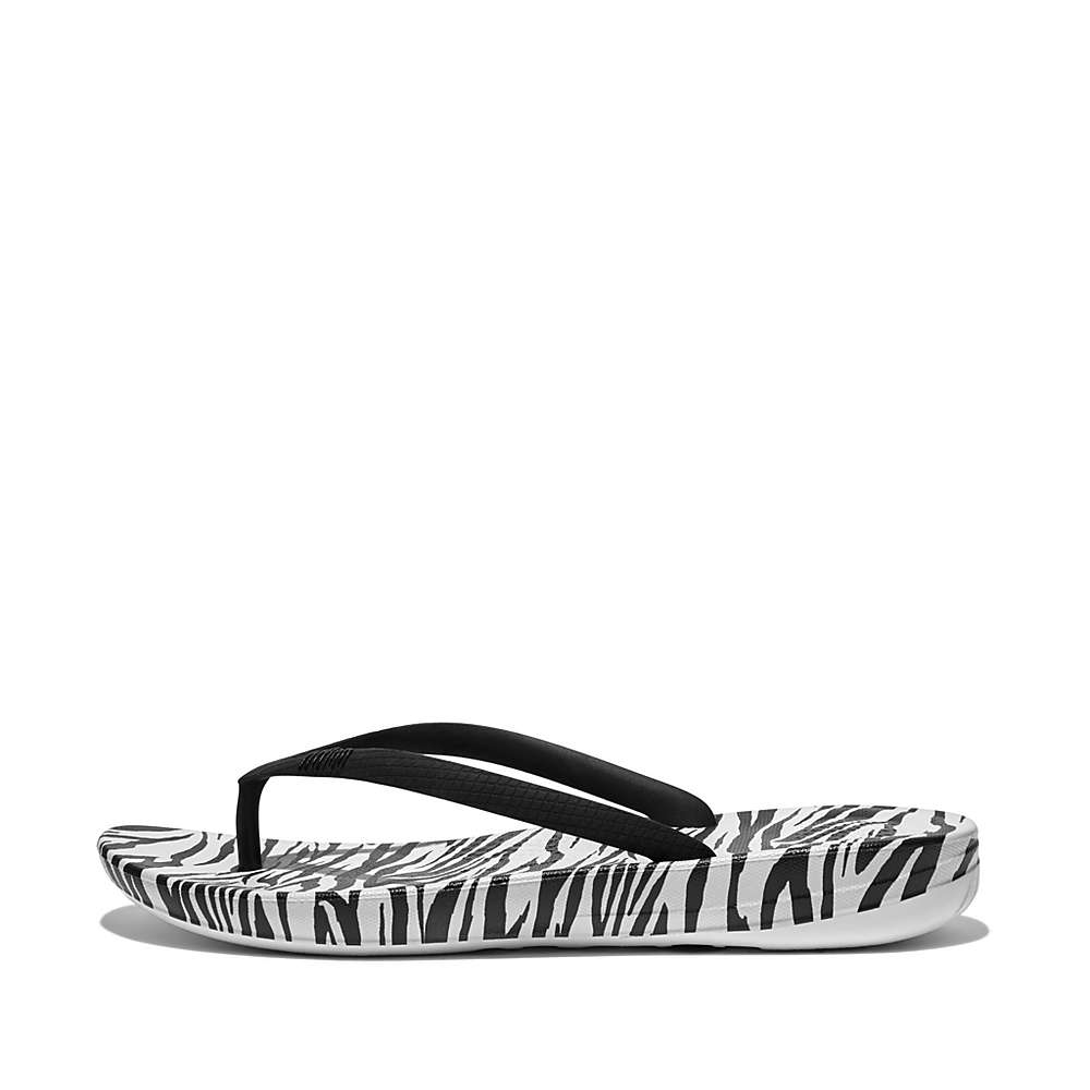 Japonki Fitflop IQUSHION Zebra Print Ergonomic Damskie Czarne Białe | Polska-47983