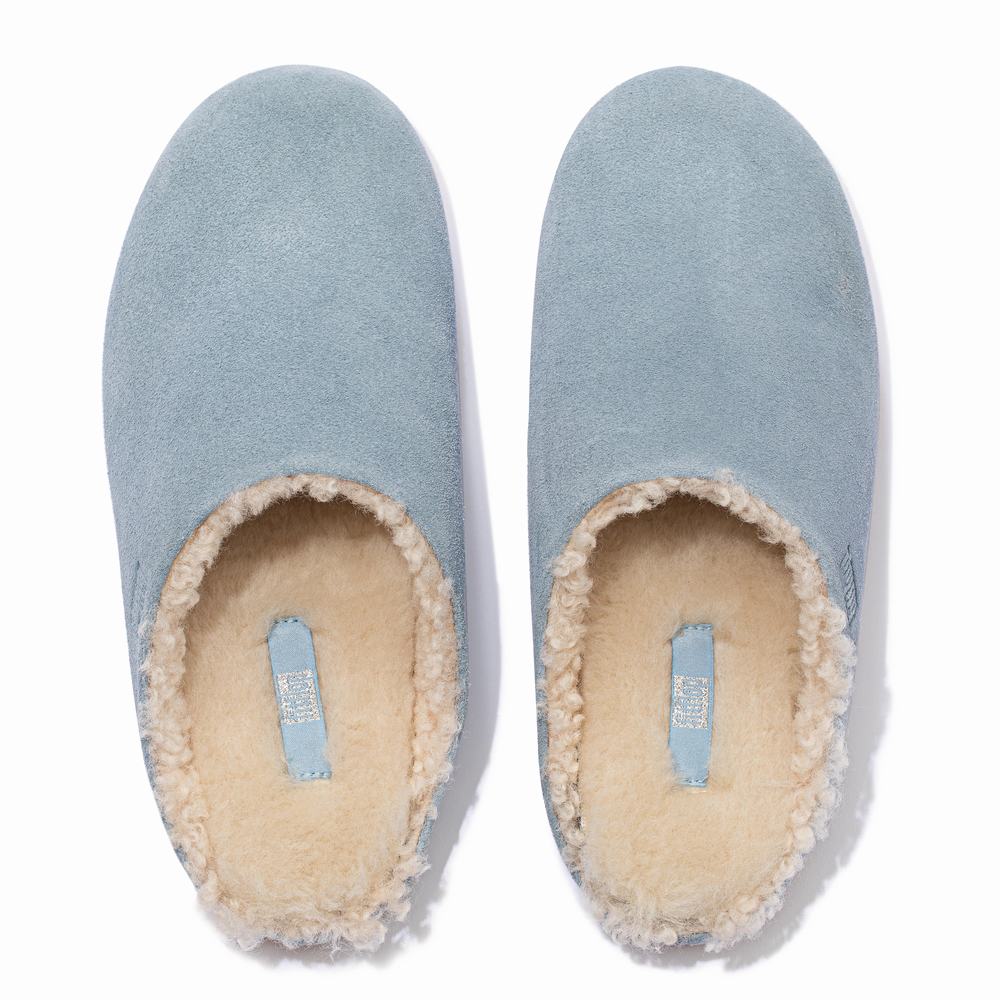 Kapcie Fitflop CHRISSIE Curly Shearling Suede Damskie Niebieskie | Polska-80574