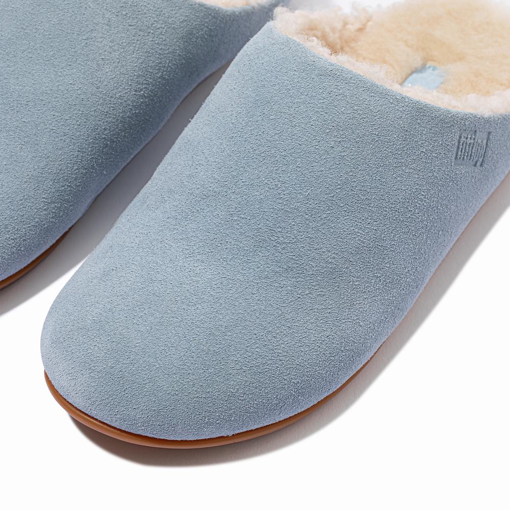 Kapcie Fitflop CHRISSIE Curly Shearling Suede Damskie Niebieskie | Polska-80574