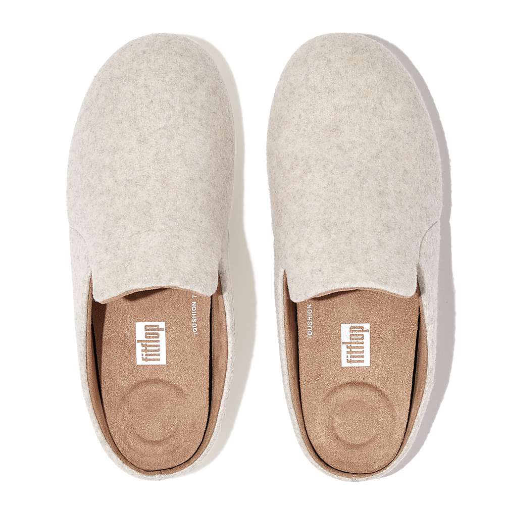 Kapcie Fitflop CHRISSIE II Haus Felt Damskie Białe | Polska-07189