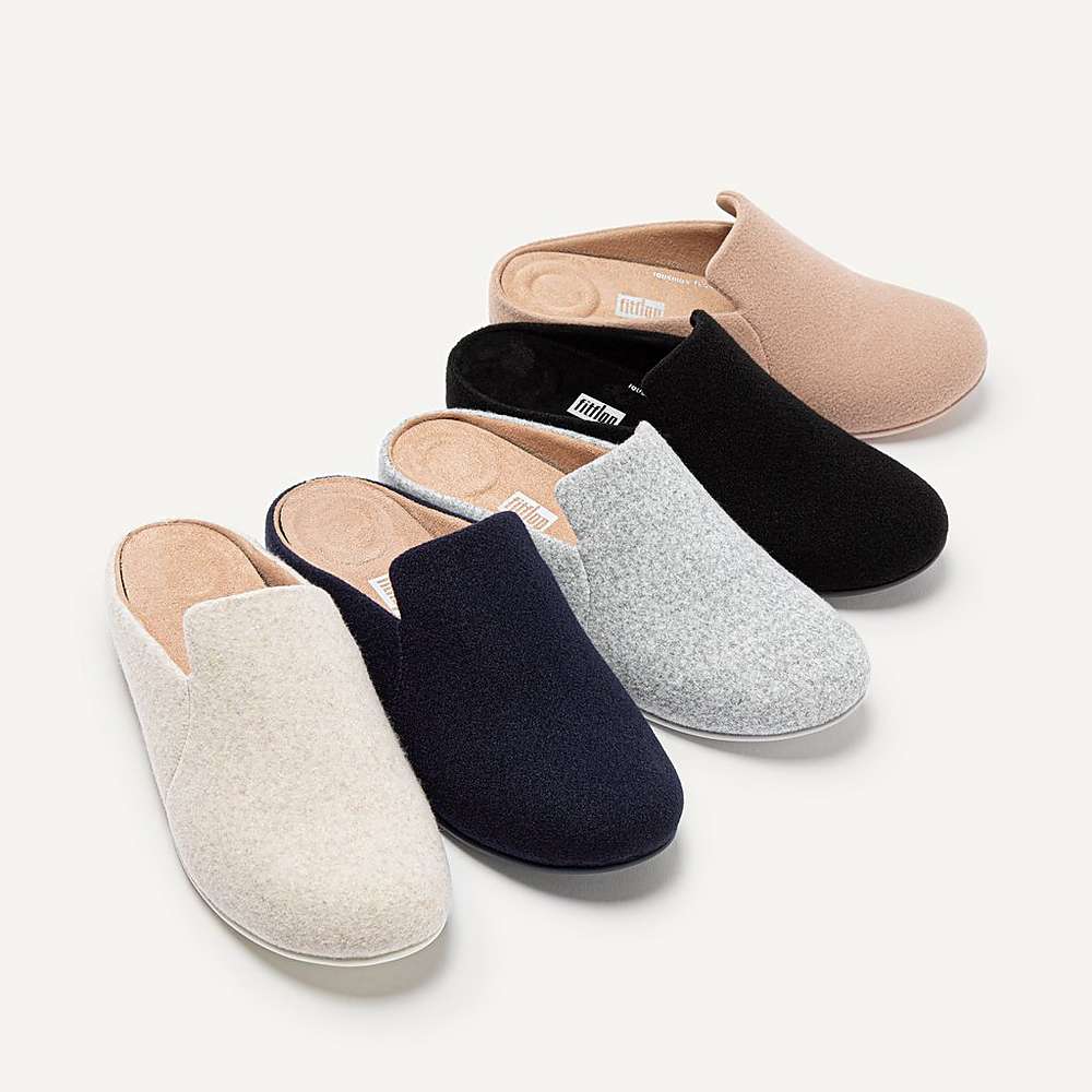 Kapcie Fitflop CHRISSIE II Haus Felt Damskie Białe | Polska-07189