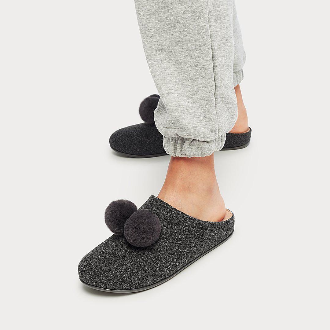 Kapcie Fitflop CHRISSIE Pom-Pom Felt Damskie Szare | Polska-84012