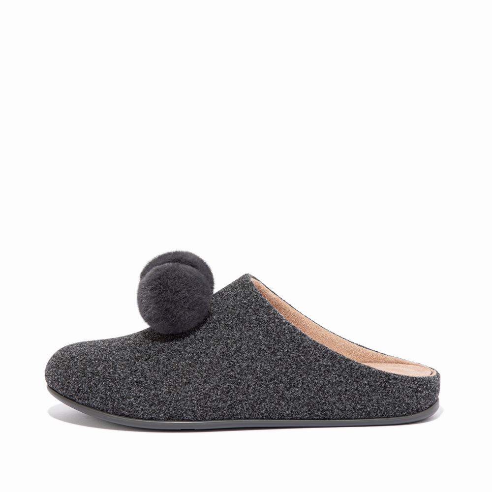 Kapcie Fitflop CHRISSIE Pom-Pom Felt Damskie Szare | Polska-84012