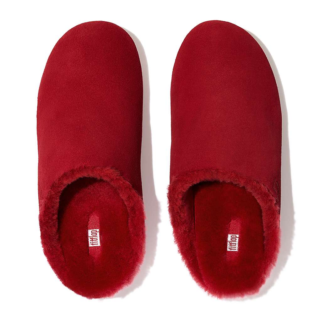 Kapcie Fitflop CHRISSIE Shearling-Lined Suede Damskie Czerwone | Polska-21685