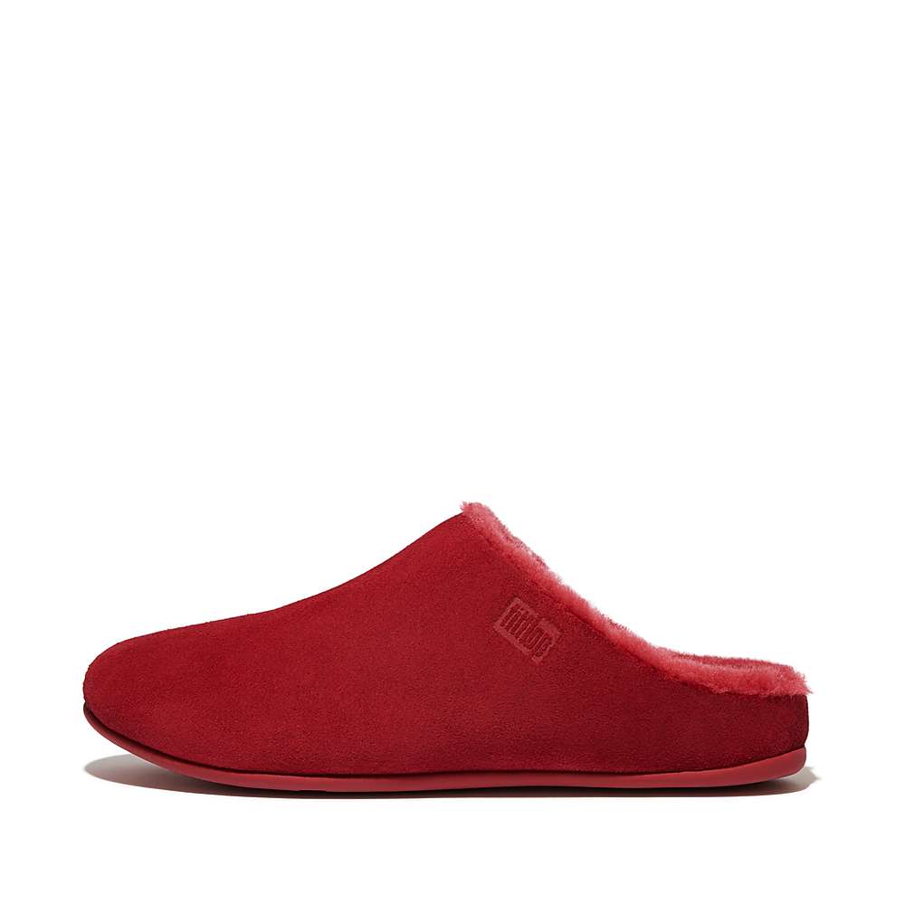 Kapcie Fitflop CHRISSIE Shearling-Lined Suede Damskie Czerwone | Polska-21685