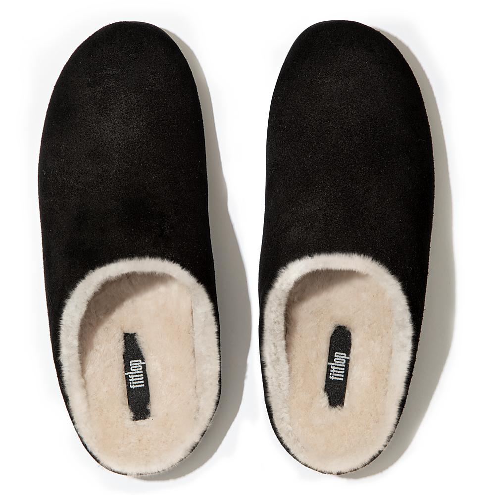 Kapcie Fitflop CHRISSIE Shearling Suede Damskie Czarne | Polska-90612