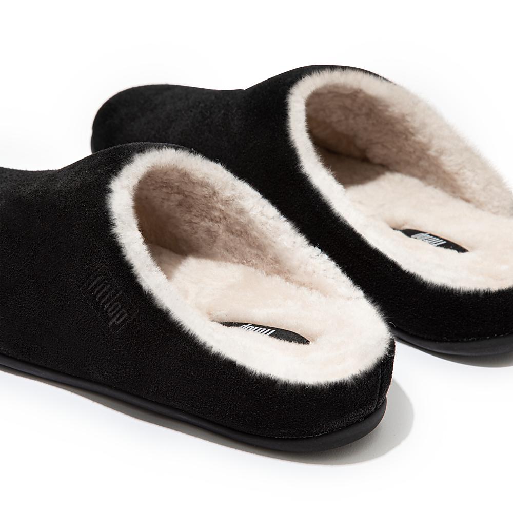 Kapcie Fitflop CHRISSIE Shearling Suede Damskie Czarne | Polska-90612