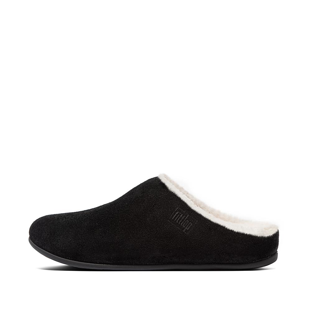 Kapcie Fitflop CHRISSIE Shearling Suede Damskie Czarne | Polska-90612