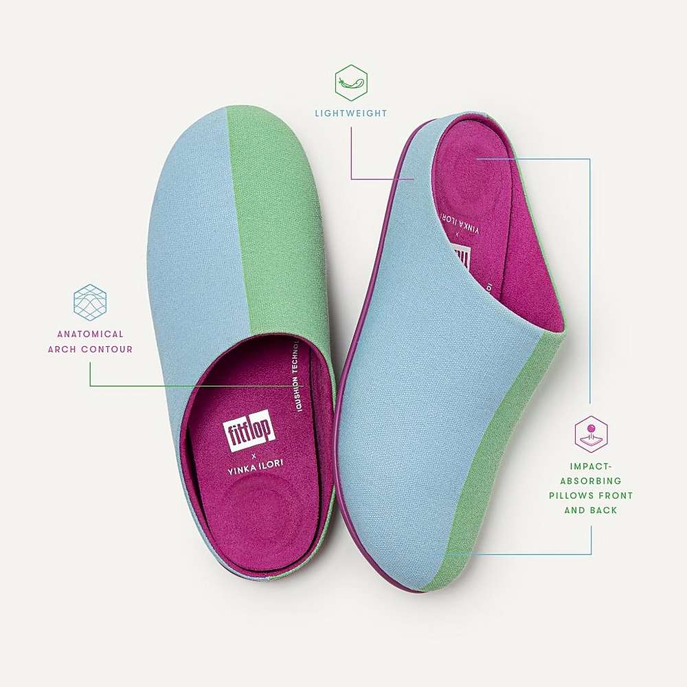 Kapcie Fitflop CHRISSIE X Yinka Ilori Canvas Damskie Niebieskie Zielone | Polska-01728