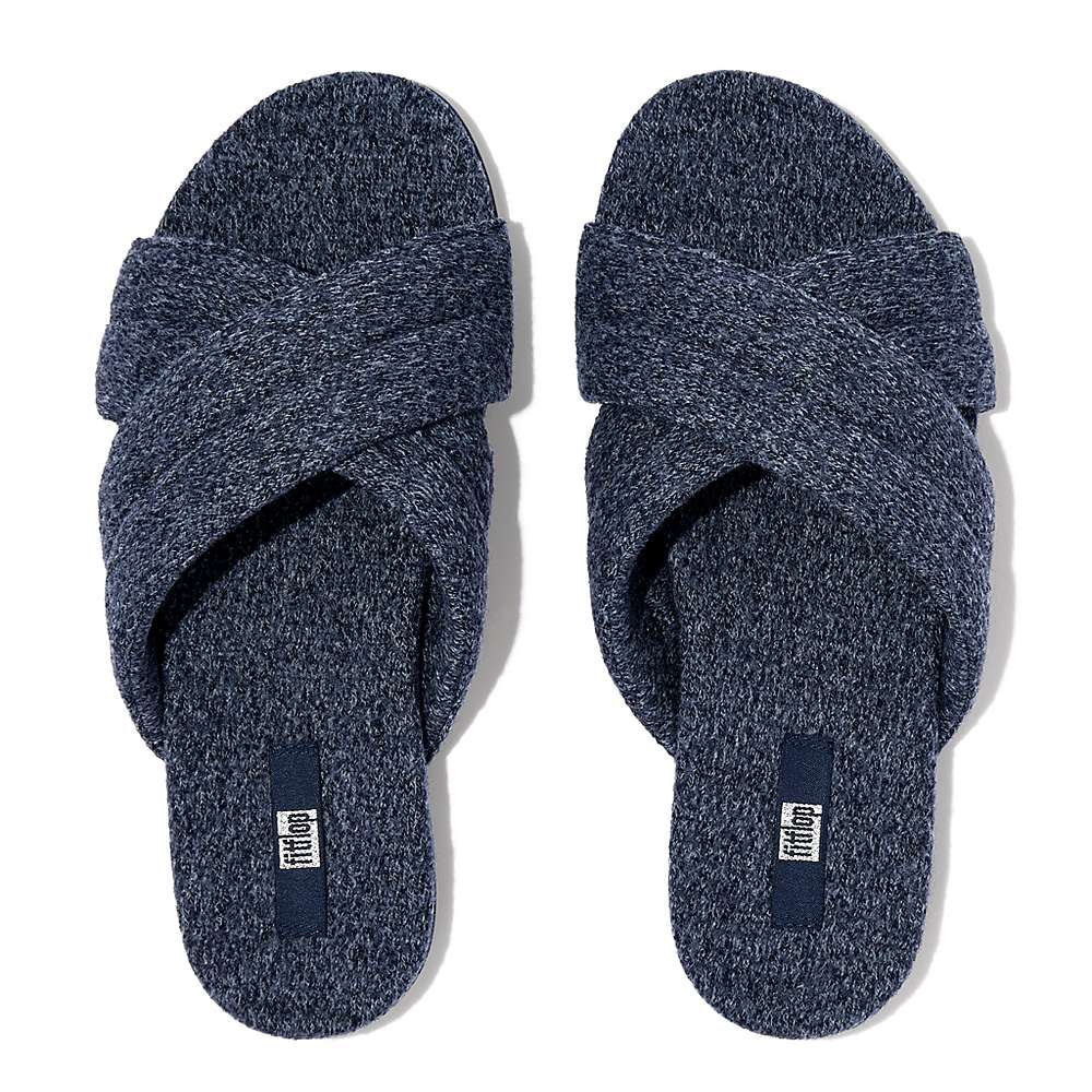 Kapcie Fitflop GRACIE E01 Merino Wełna-Mix Cross Damskie Granatowe | Polska-50342