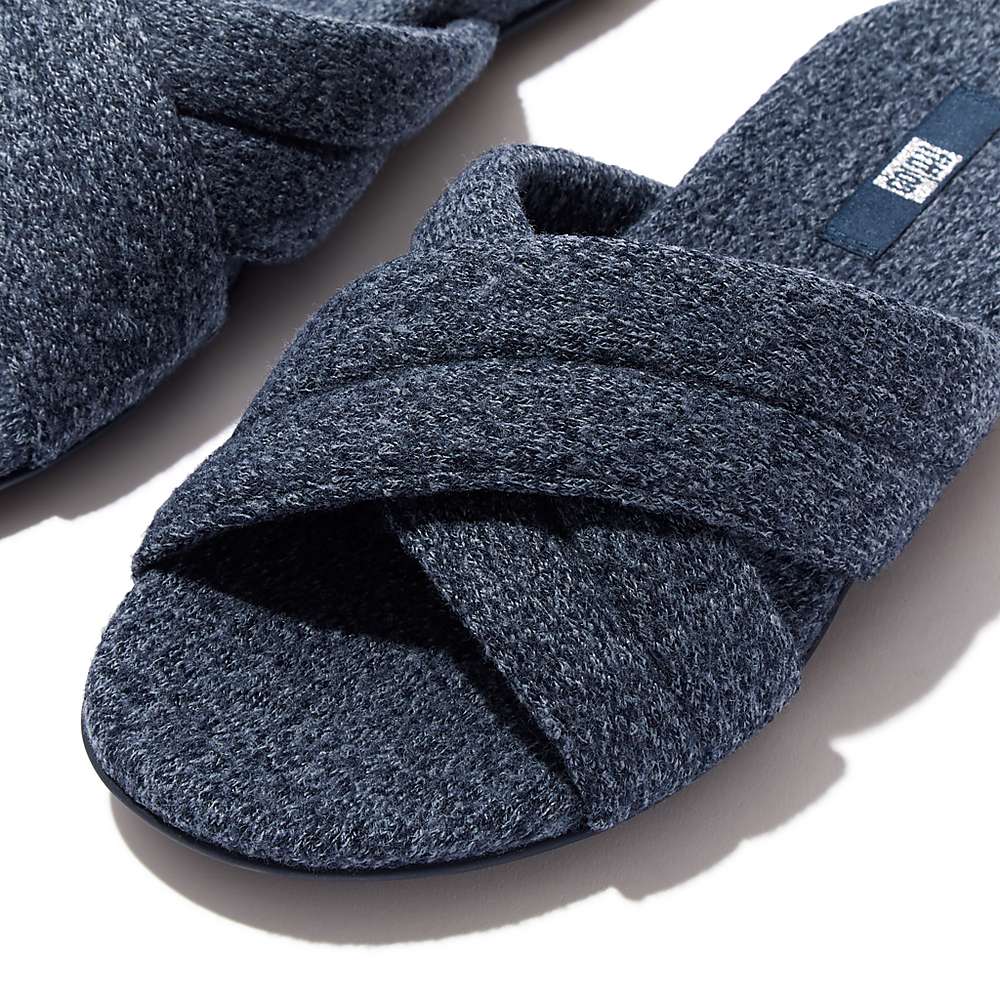 Kapcie Fitflop GRACIE E01 Merino Wełna-Mix Cross Damskie Granatowe | Polska-50342