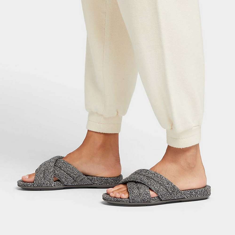 Kapcie Fitflop GRACIE E01 Merino Wełna-Mix Cross Damskie Szare | Polska-82154