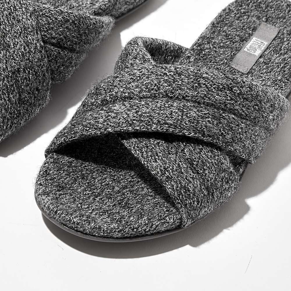 Kapcie Fitflop GRACIE E01 Merino Wełna-Mix Cross Damskie Szare | Polska-82154