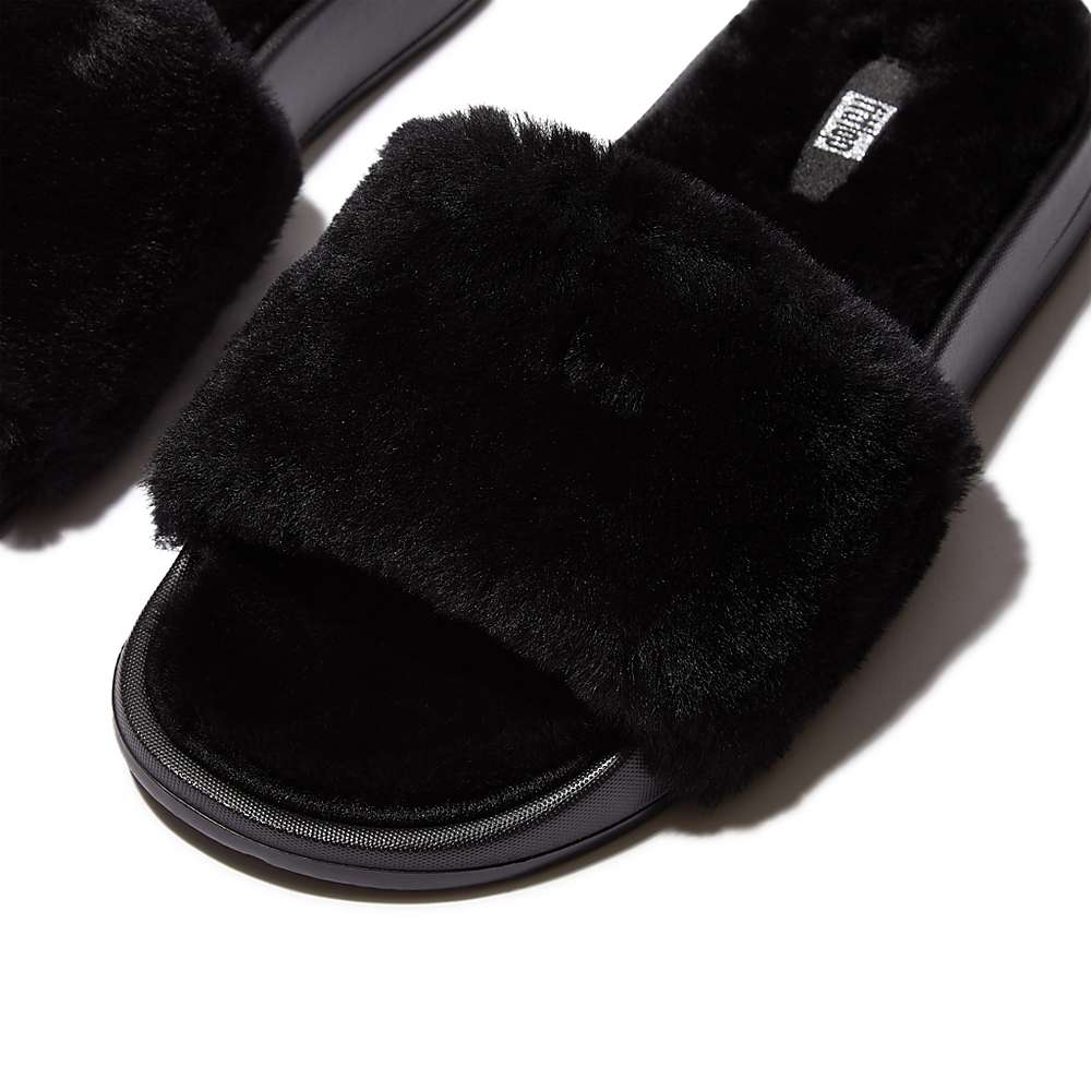 Kapcie Fitflop IQUSHION Shearling Damskie Czarne | Polska-36829