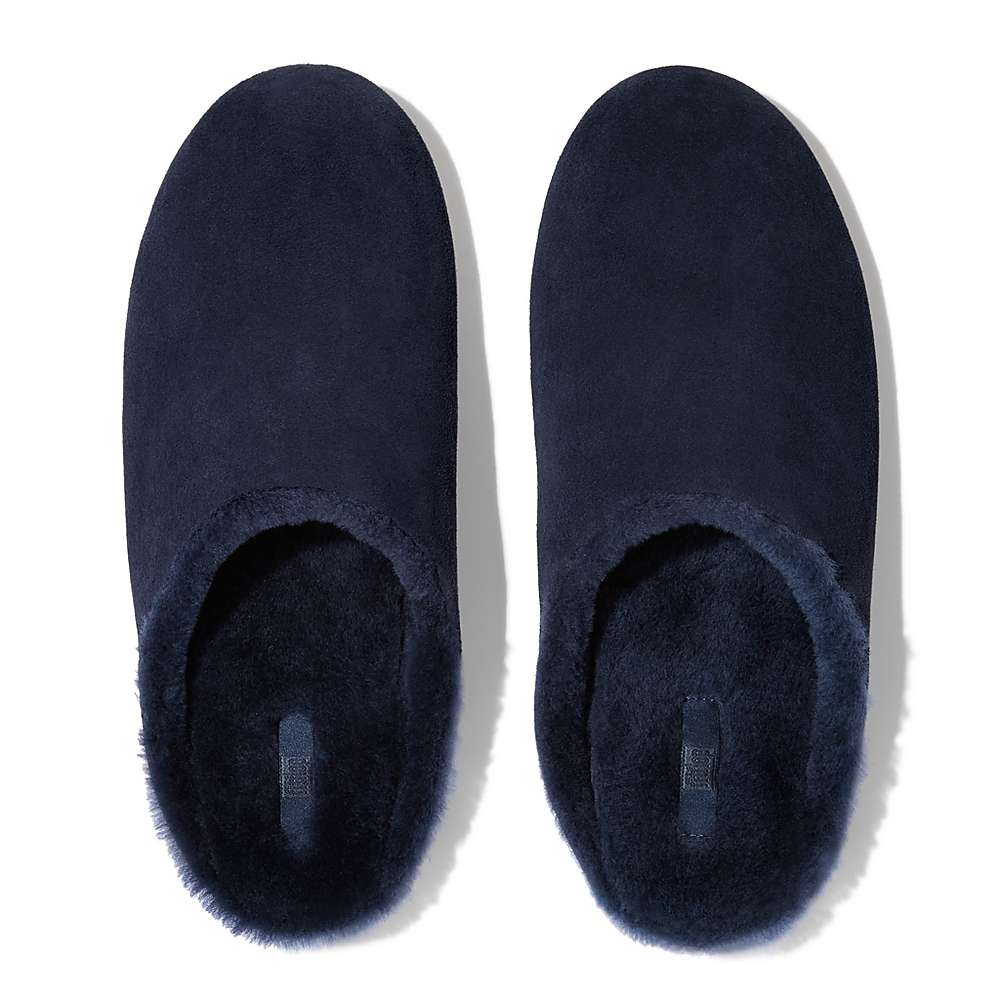 Kapcie Fitflop SHOVE Shearling-Lined Suede Męskie Granatowe | Polska-78469