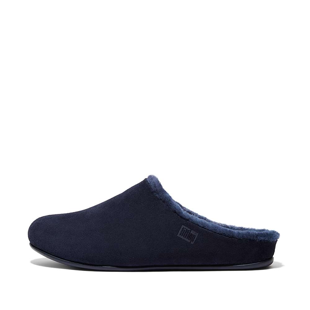 Kapcie Fitflop SHOVE Shearling-Lined Suede Męskie Granatowe | Polska-78469