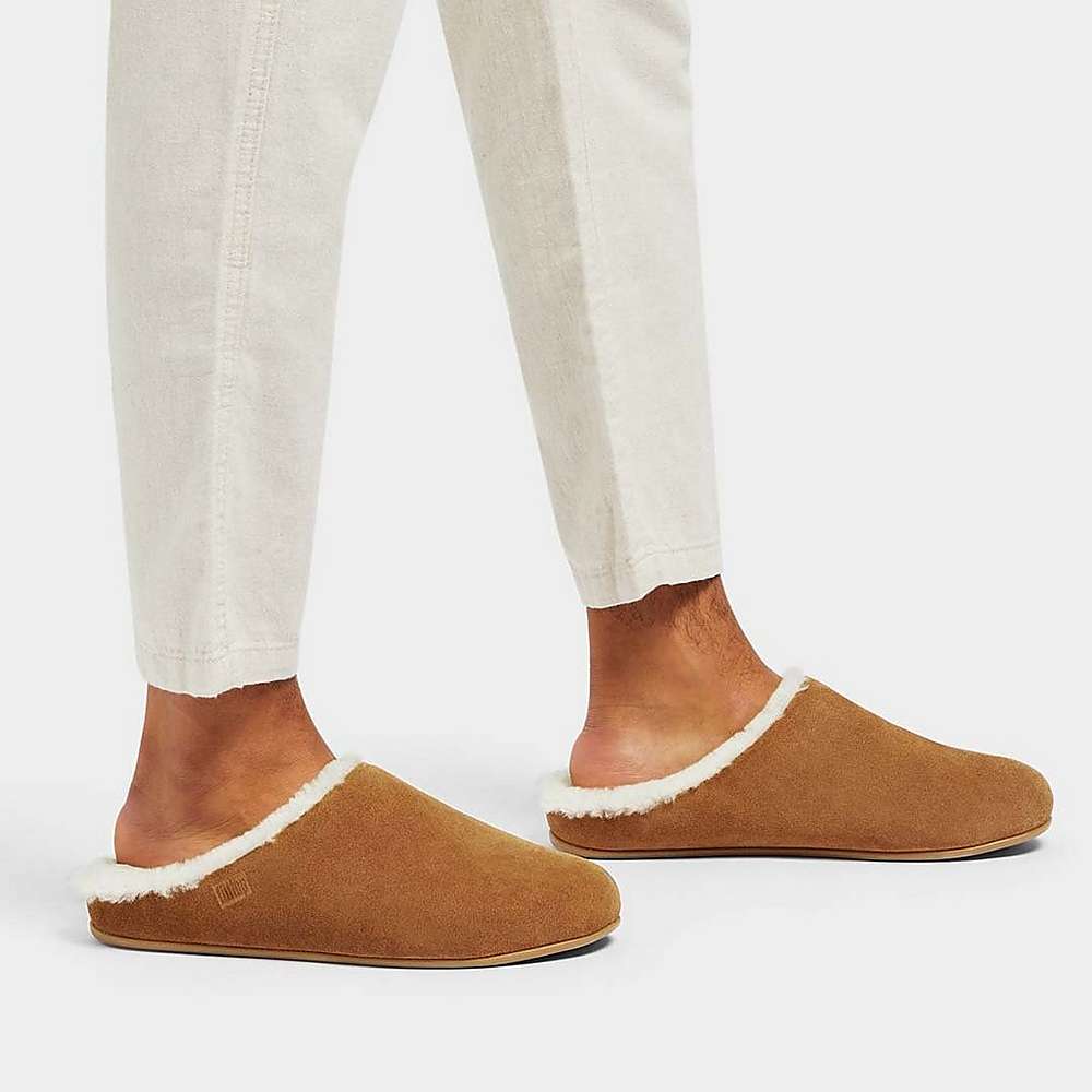 Kapcie Fitflop SHOVE Shearling-Lined Suede Męskie Głęboka Brązowe | Polska-83740