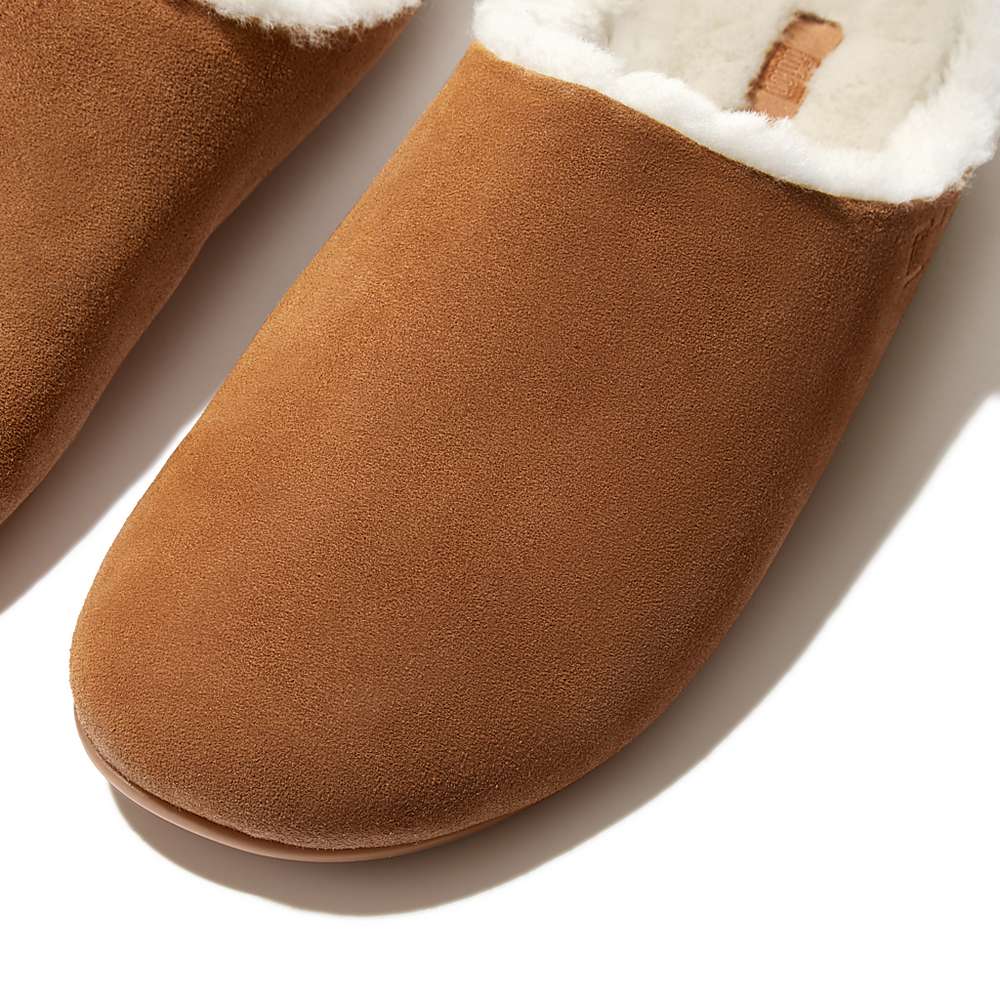 Kapcie Fitflop SHOVE Shearling-Lined Suede Męskie Głęboka Brązowe | Polska-83740