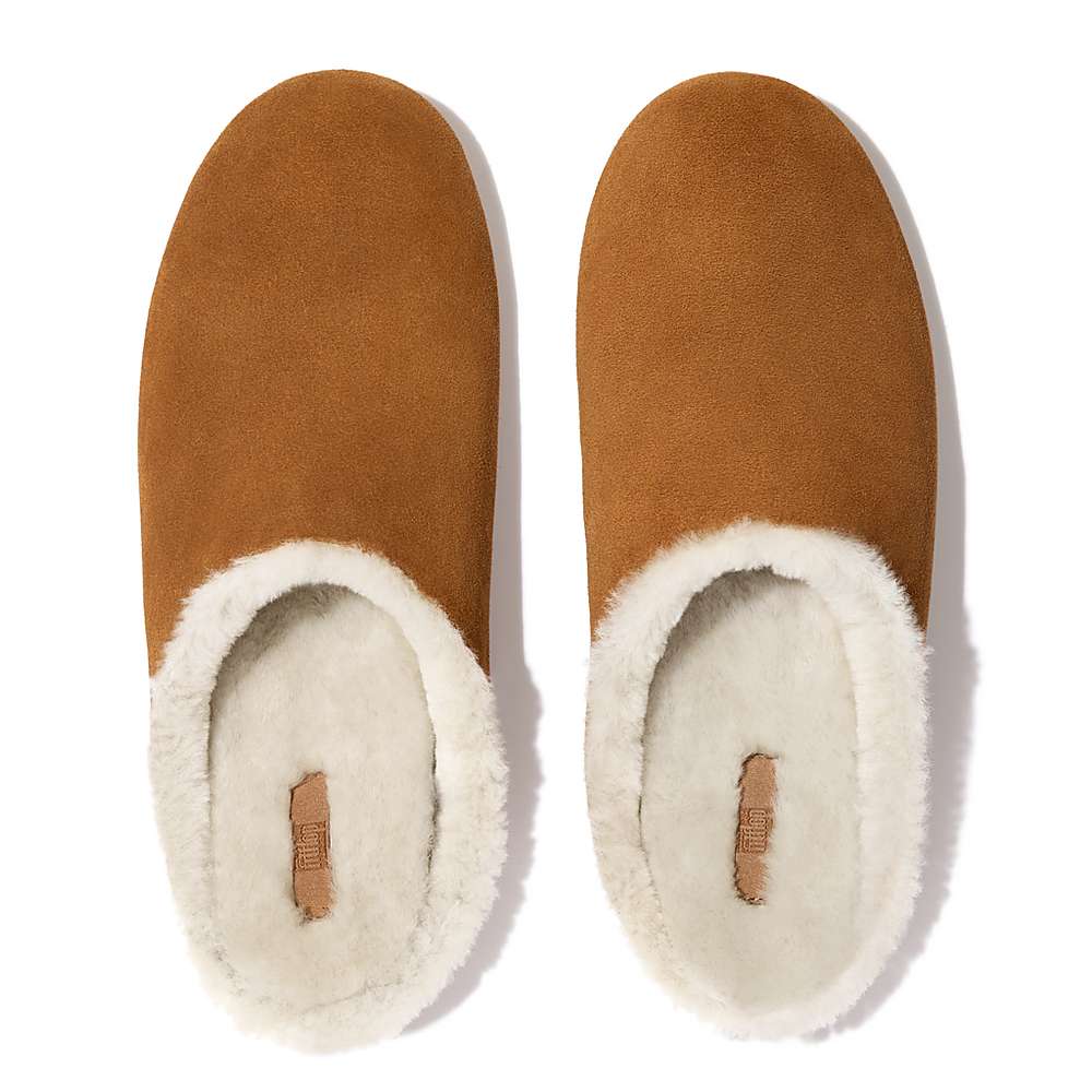 Kapcie Fitflop SHOVE Shearling-Lined Suede Męskie Głęboka Brązowe | Polska-83740