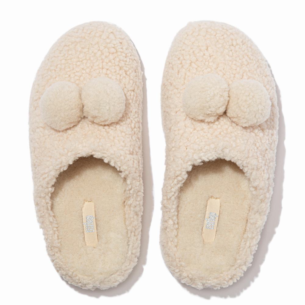 Kapcie Fitflop SHUV Pom-Pom Shearling Clog Damskie Białe | Polska-96512