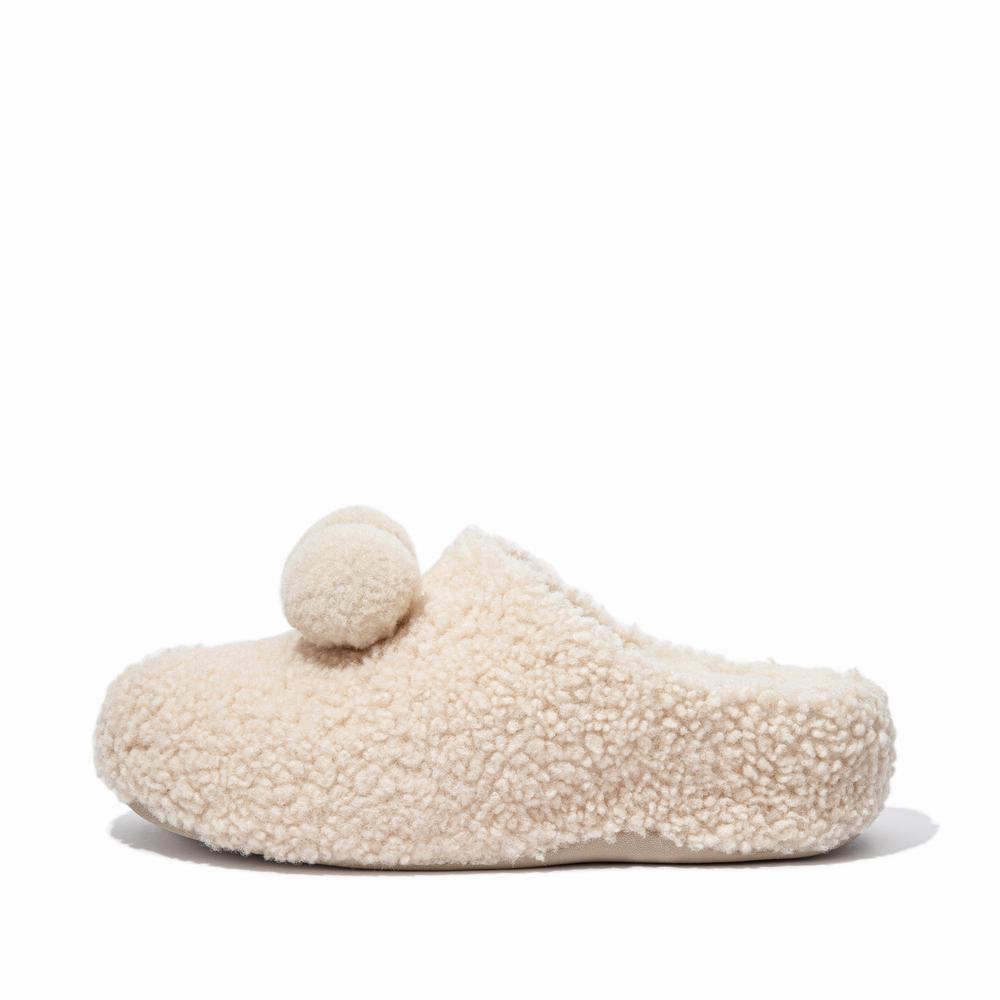 Kapcie Fitflop SHUV Pom-Pom Shearling Clog Damskie Białe | Polska-96512