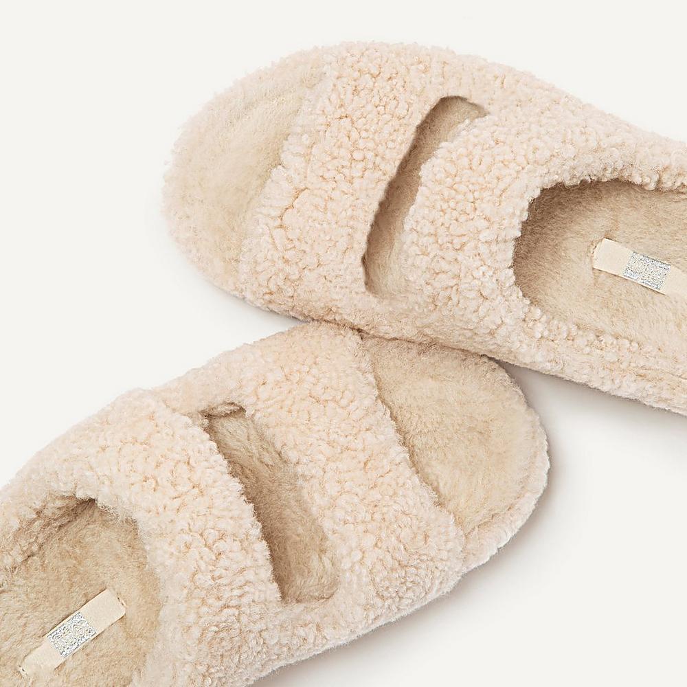 Kapcie Fitflop SHUV Two-Bar Shearling Slides Damskie Białe | Polska-34950