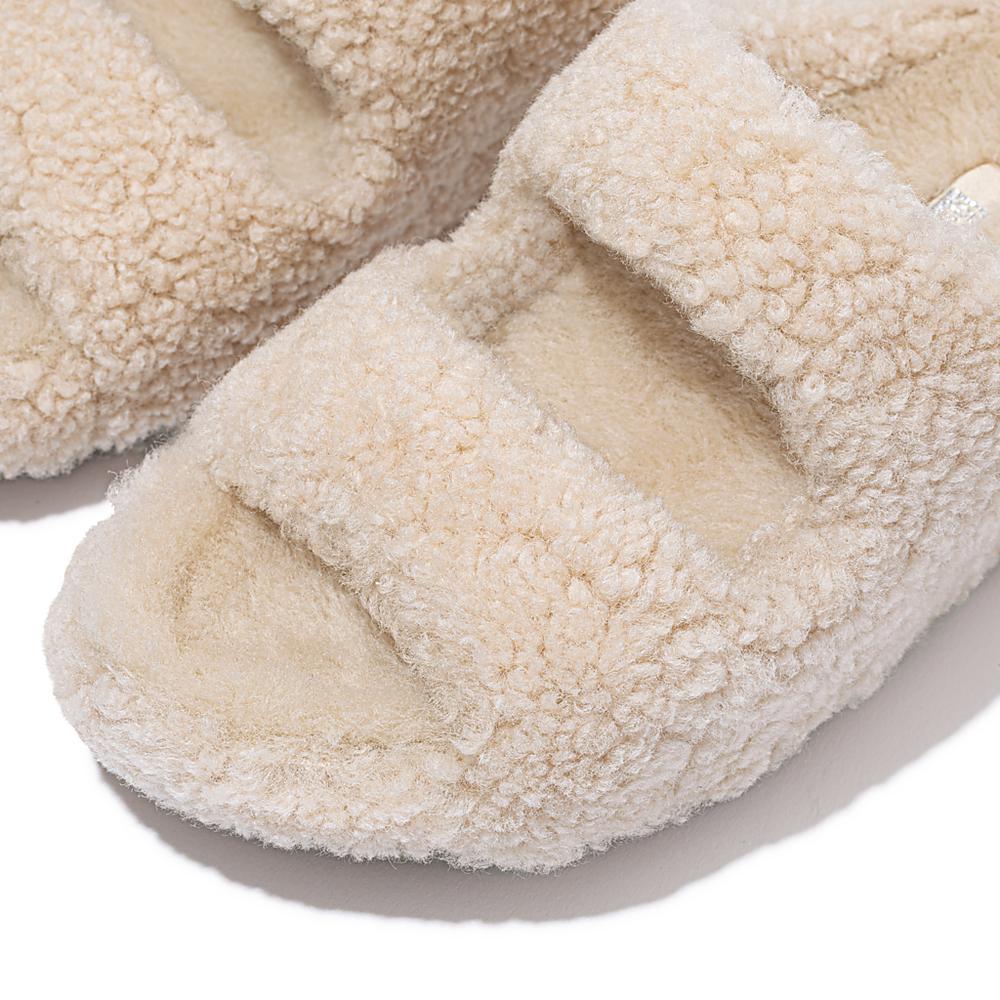 Kapcie Fitflop SHUV Two-Bar Shearling Slides Damskie Białe | Polska-34950