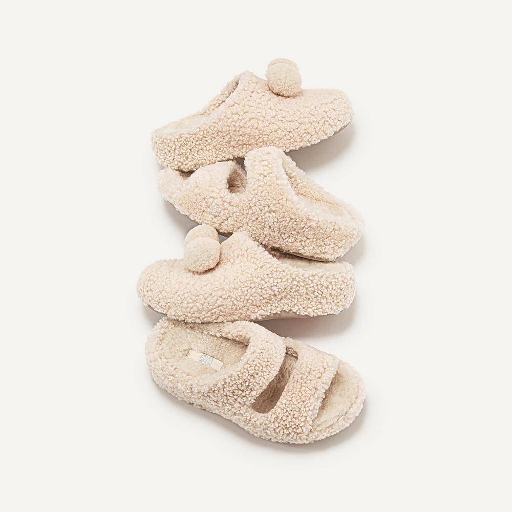 Kapcie Fitflop SHUV Two-Bar Shearling Slides Damskie Białe | Polska-34950