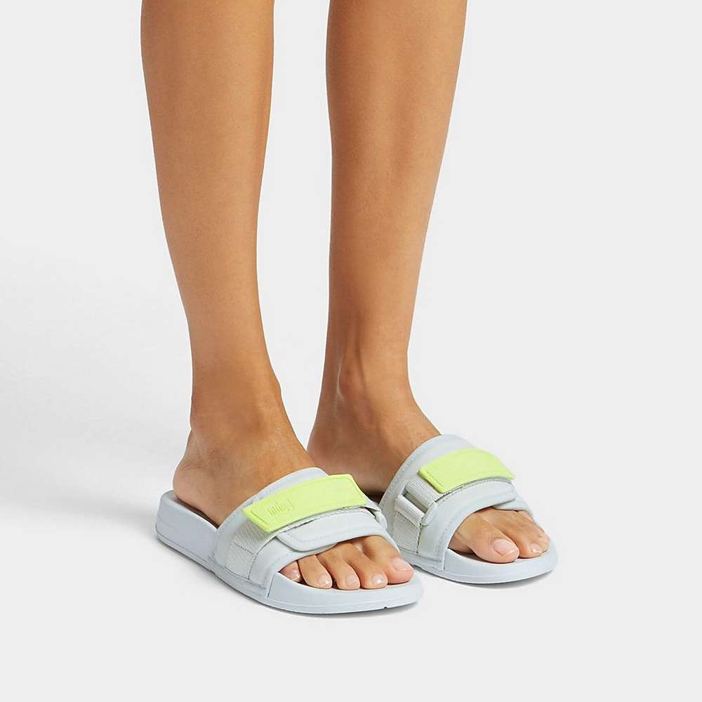 Klapki Fitflop IQUSHION Adjustable Wody-Resistant Slides Damskie Niebieskie Żółte | Polska-08769