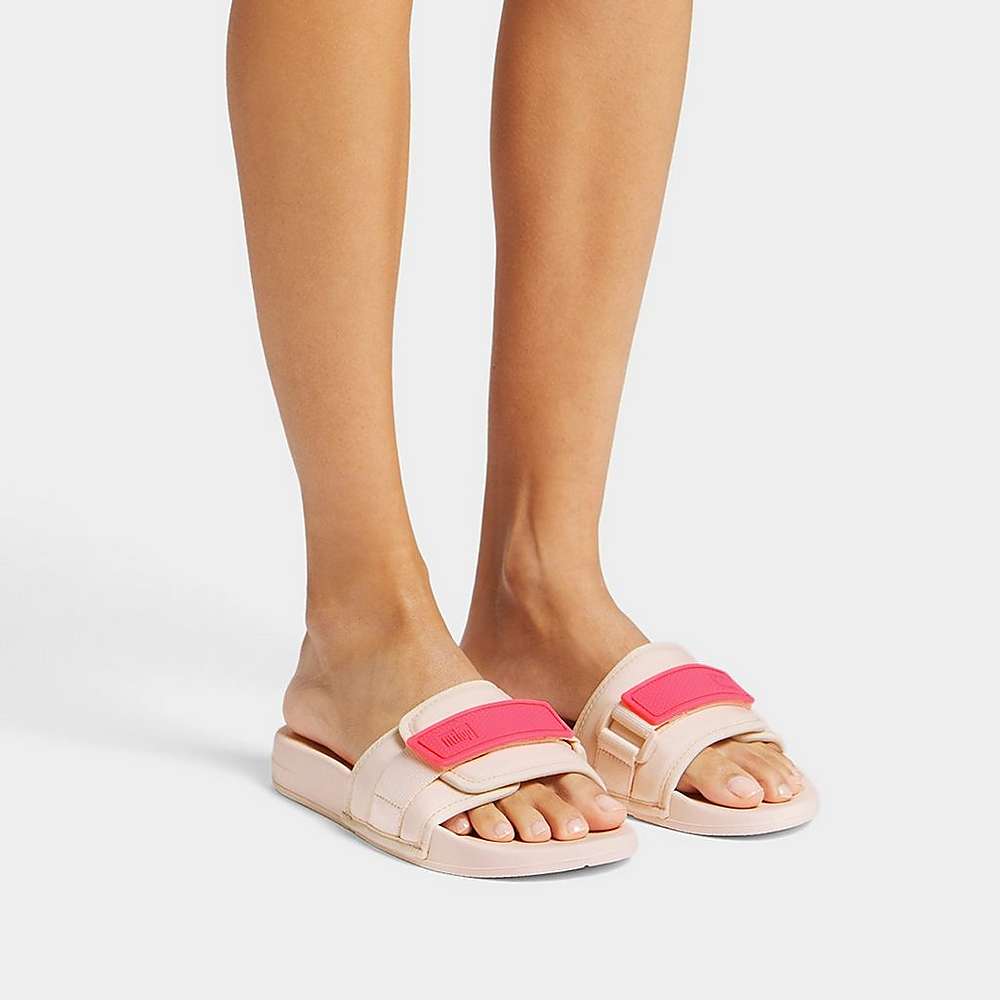 Klapki Fitflop IQUSHION Adjustable Wody-Resistant Slides Damskie Różowe Różowe | Polska-53962