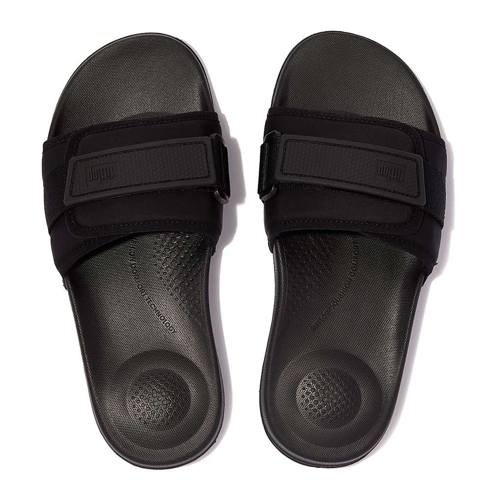 Klapki Fitflop IQUSHION Adjustable Wody-Resistant Slides Damskie Czarne | Polska-95624