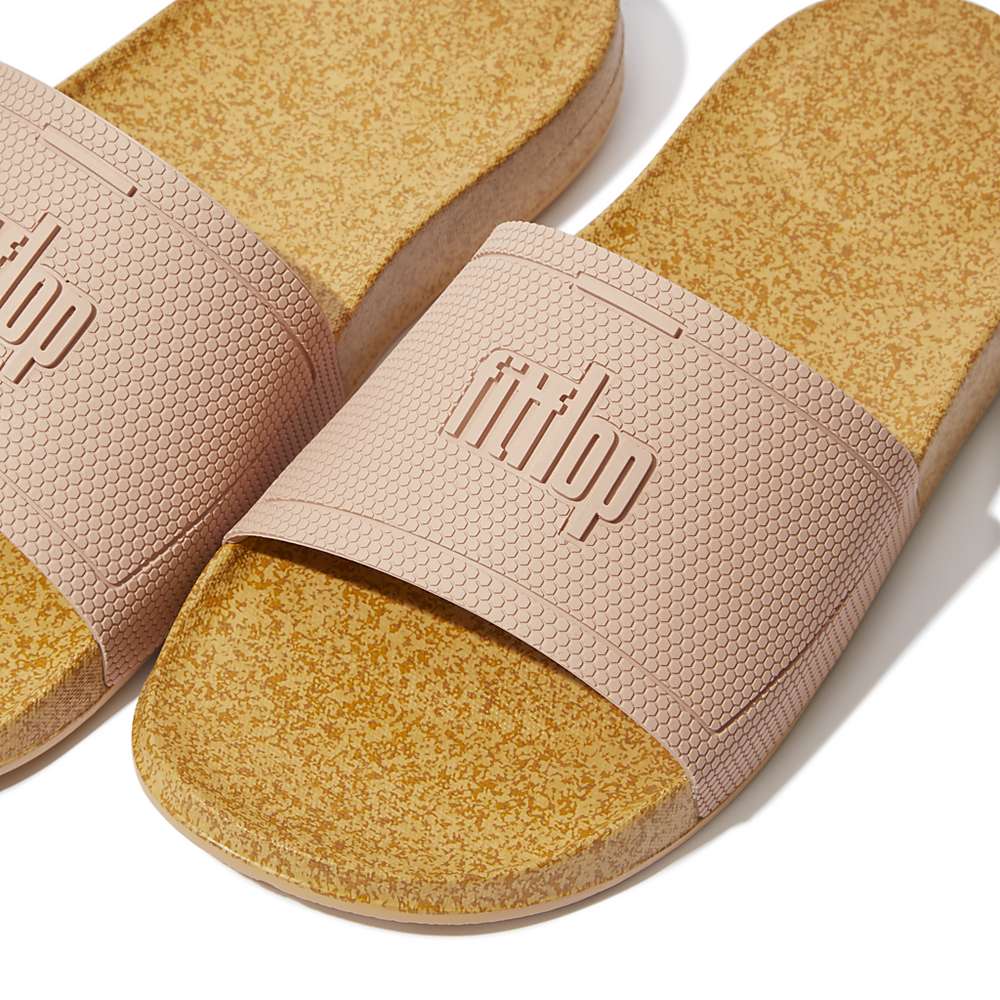 Klapki Fitflop IQUSHION Cork Print Slides Damskie Beżowe | Polska-20693