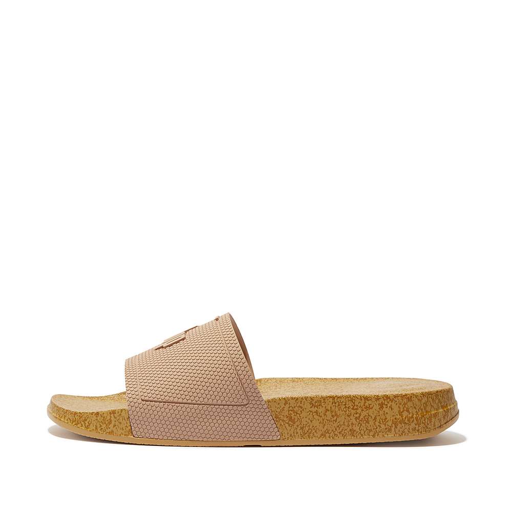 Klapki Fitflop IQUSHION Cork Print Slides Damskie Beżowe | Polska-20693