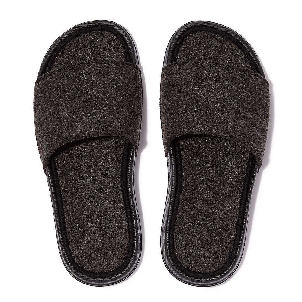 Klapki Fitflop IQUSHION E01 Felt Slides Damskie Czarne | Polska-56093