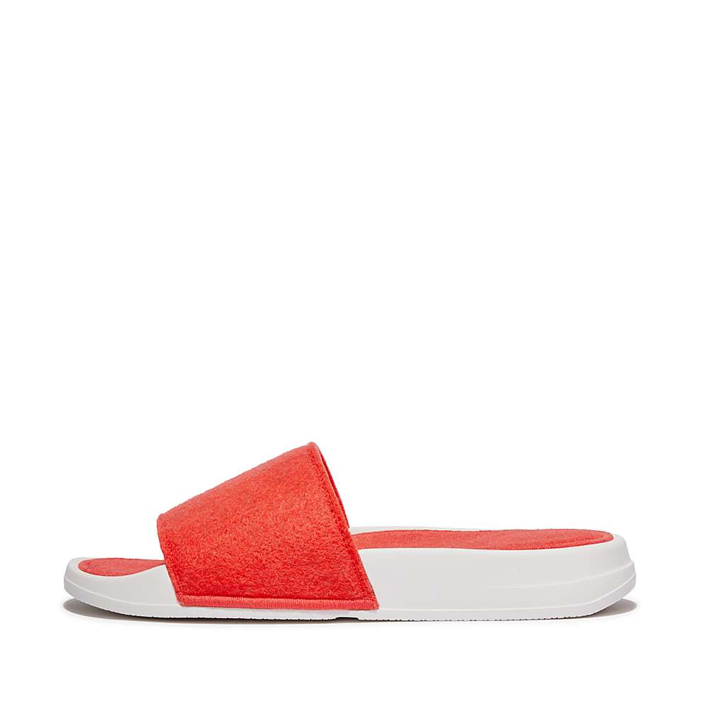 Klapki Fitflop IQUSHION E01 Neon Felt Slides Damskie Pomarańczowe | Polska-42763