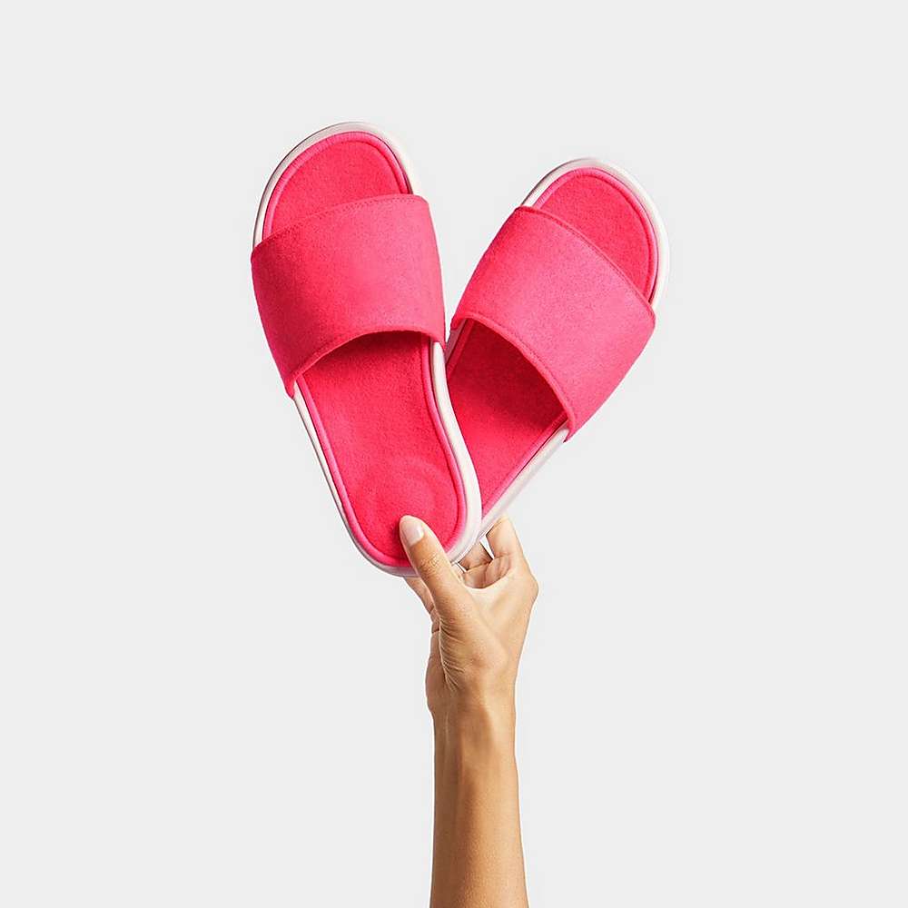 Klapki Fitflop IQUSHION E01 Neon Felt Slides Damskie Różowe | Polska-93276