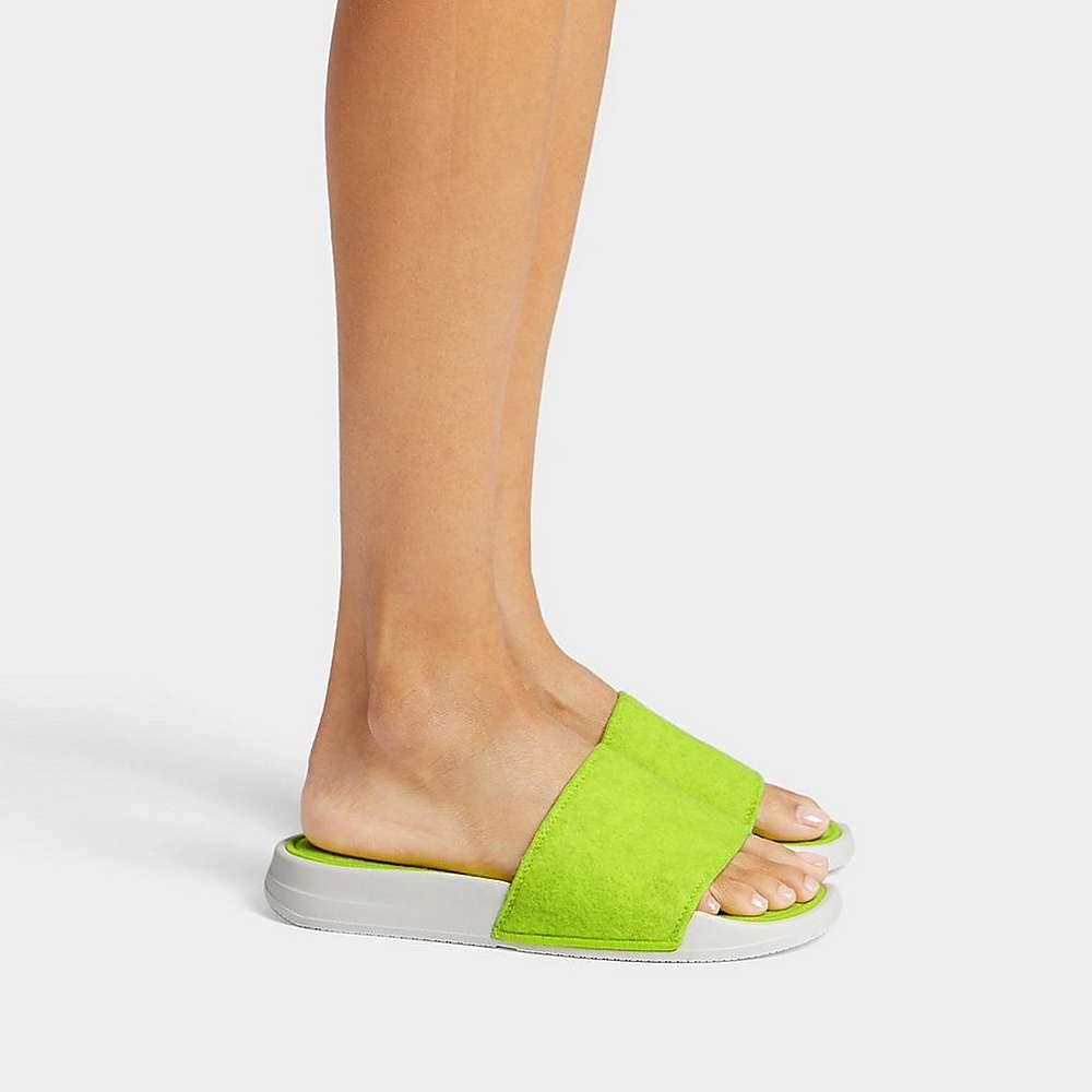 Klapki Fitflop IQUSHION E01 Neon Felt Slides Damskie Żółte | Polska-96835