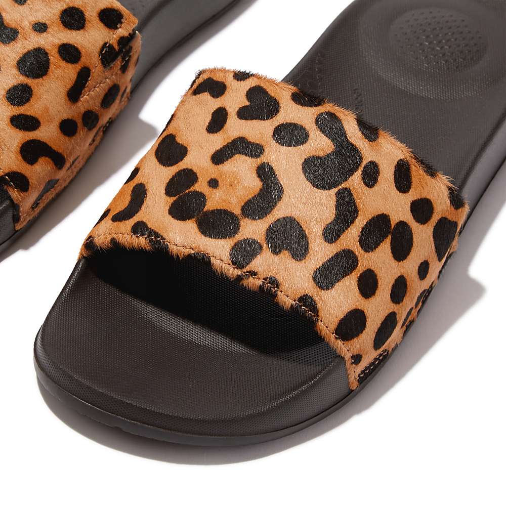 Klapki Fitflop IQUSHION Leopard-Print Leather Slides Damskie Panterka | Polska-70148