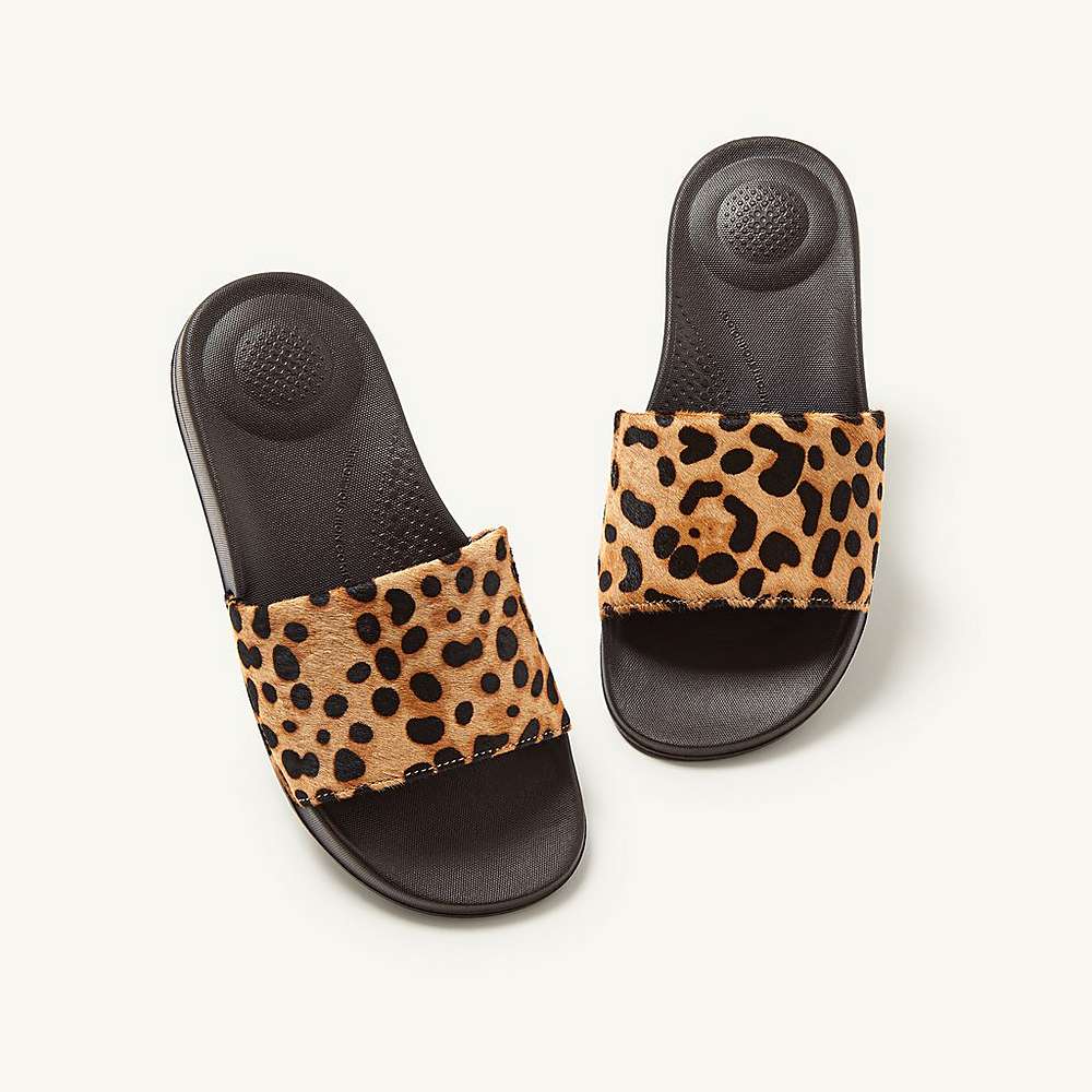 Klapki Fitflop IQUSHION Leopard-Print Leather Slides Damskie Panterka | Polska-70148