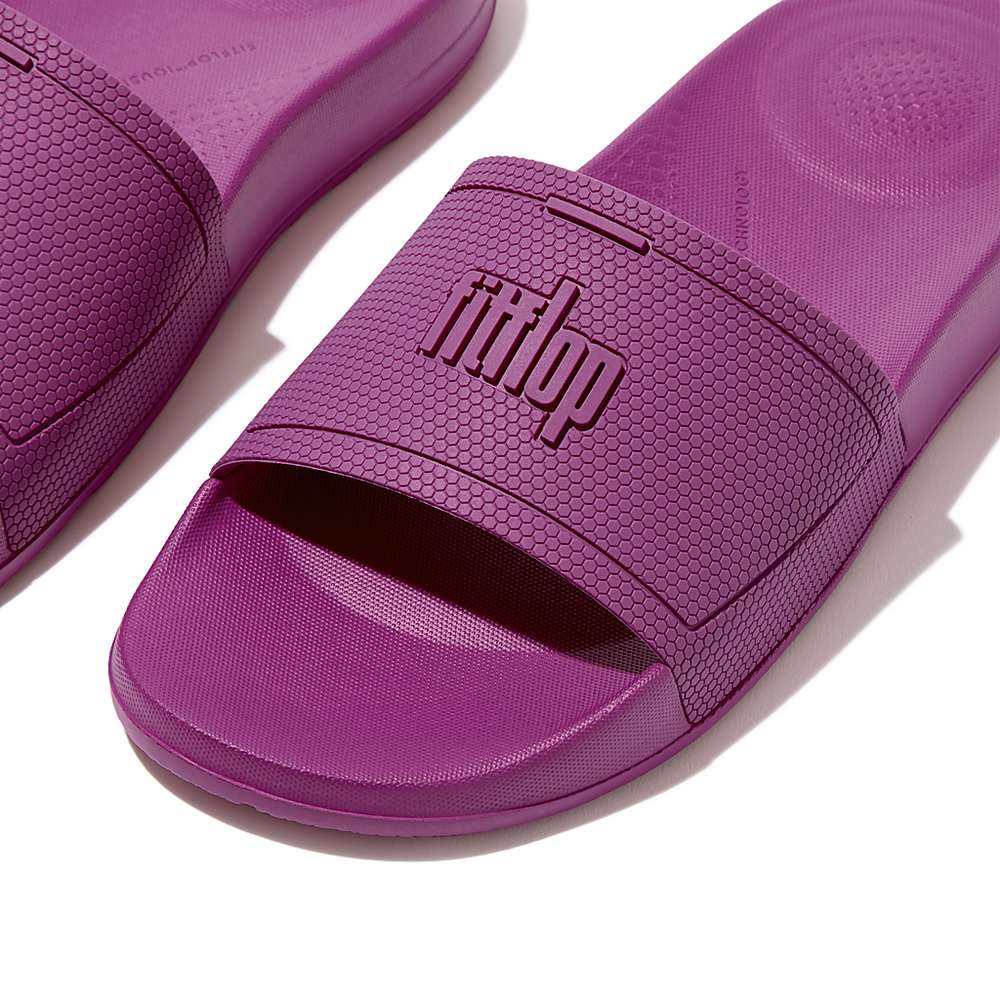 Klapki Fitflop IQUSHION Pool Slides Damskie Fioletowe | Polska-12435