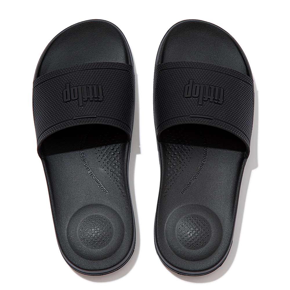 Klapki Fitflop IQUSHION Pool Slides Damskie Czarne | Polska-20859