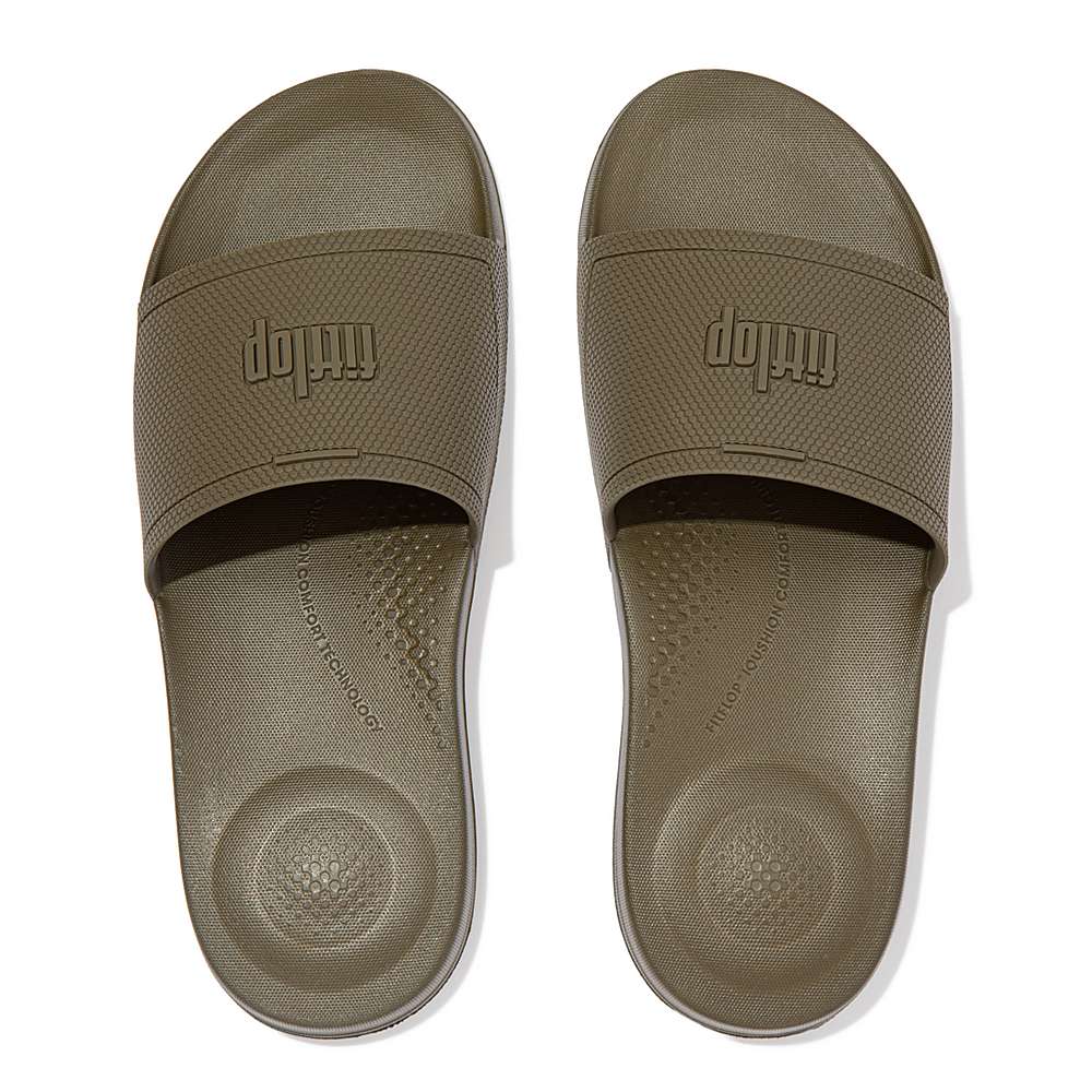 Klapki Fitflop IQUSHION Pool Slides Męskie Oliwkowe | Polska-68503