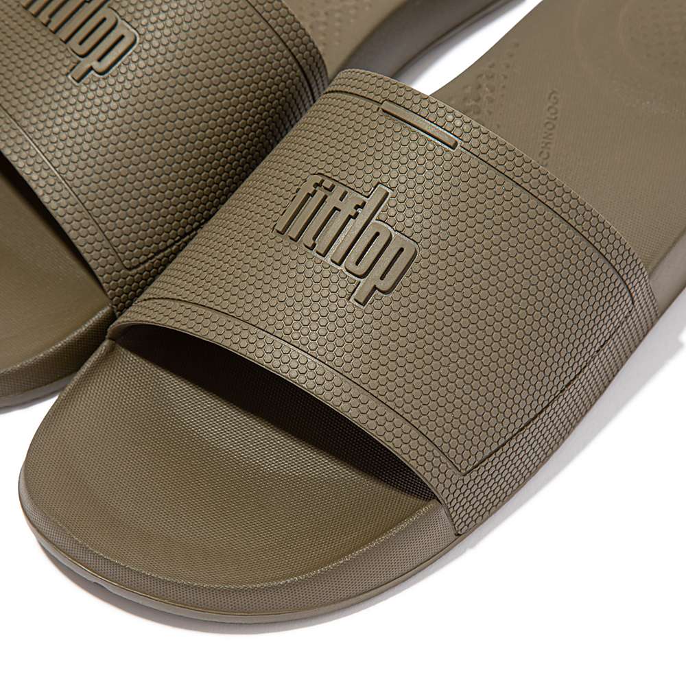 Klapki Fitflop IQUSHION Pool Slides Męskie Oliwkowe | Polska-68503