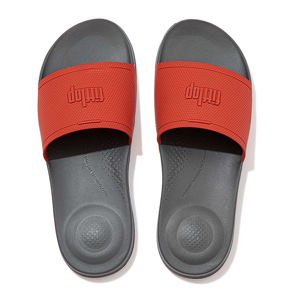 Klapki Fitflop IQUSHION Pool Slides Męskie Czerwone Szare | Polska-79452