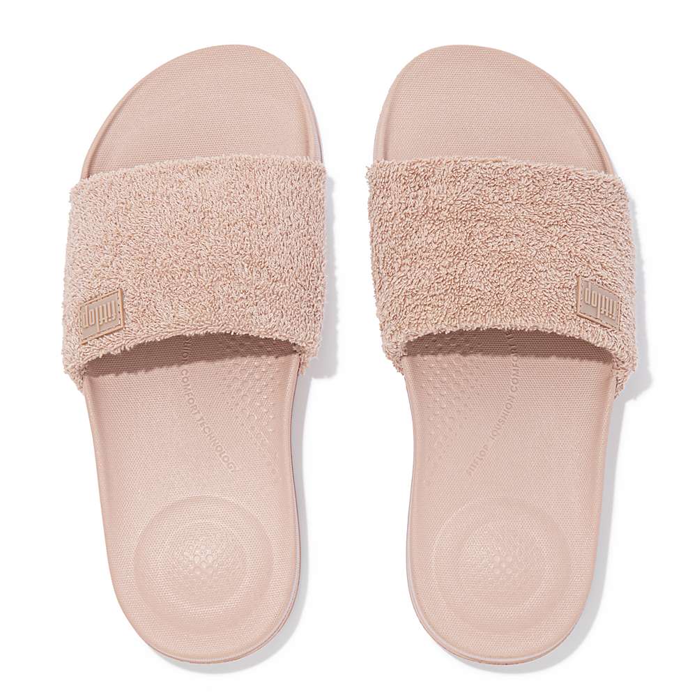 Klapki Fitflop IQUSHION Towelling Slides Damskie Beżowe | Polska-09578