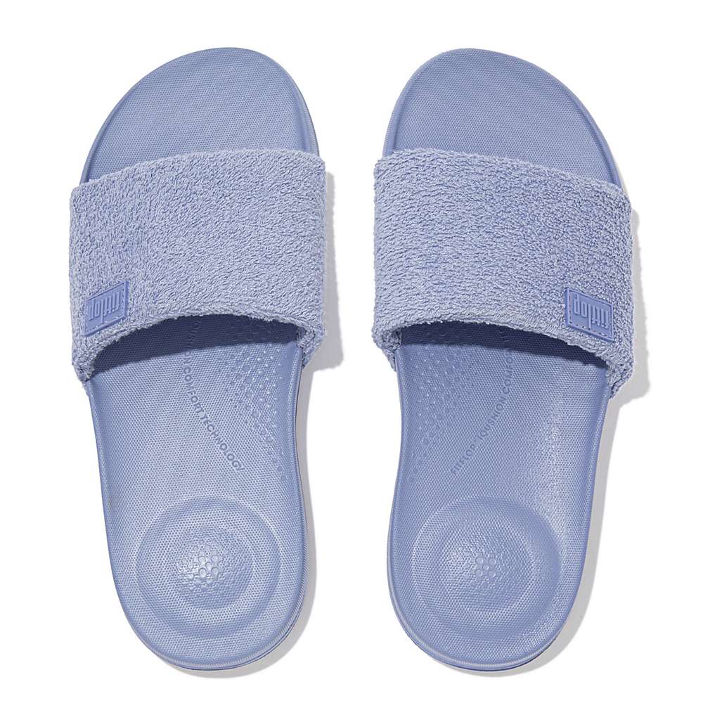 Klapki Fitflop IQUSHION Towelling Slides Damskie Lawenda | Polska-67289