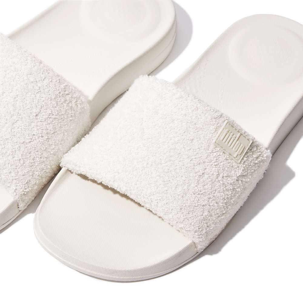 Klapki Fitflop IQUSHION Towelling Slides Damskie Kremowe | Polska-75296